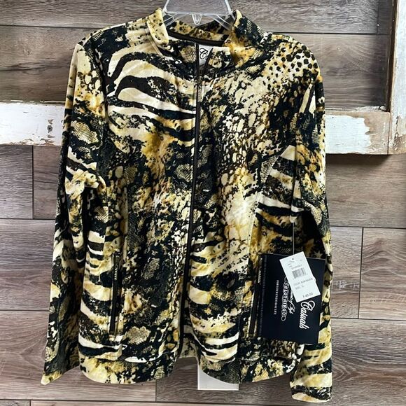 NWT Onque Casuals Animal Print Zip Up Jacket, Size L, Color: Rum Raisin - Picture 2 of 7